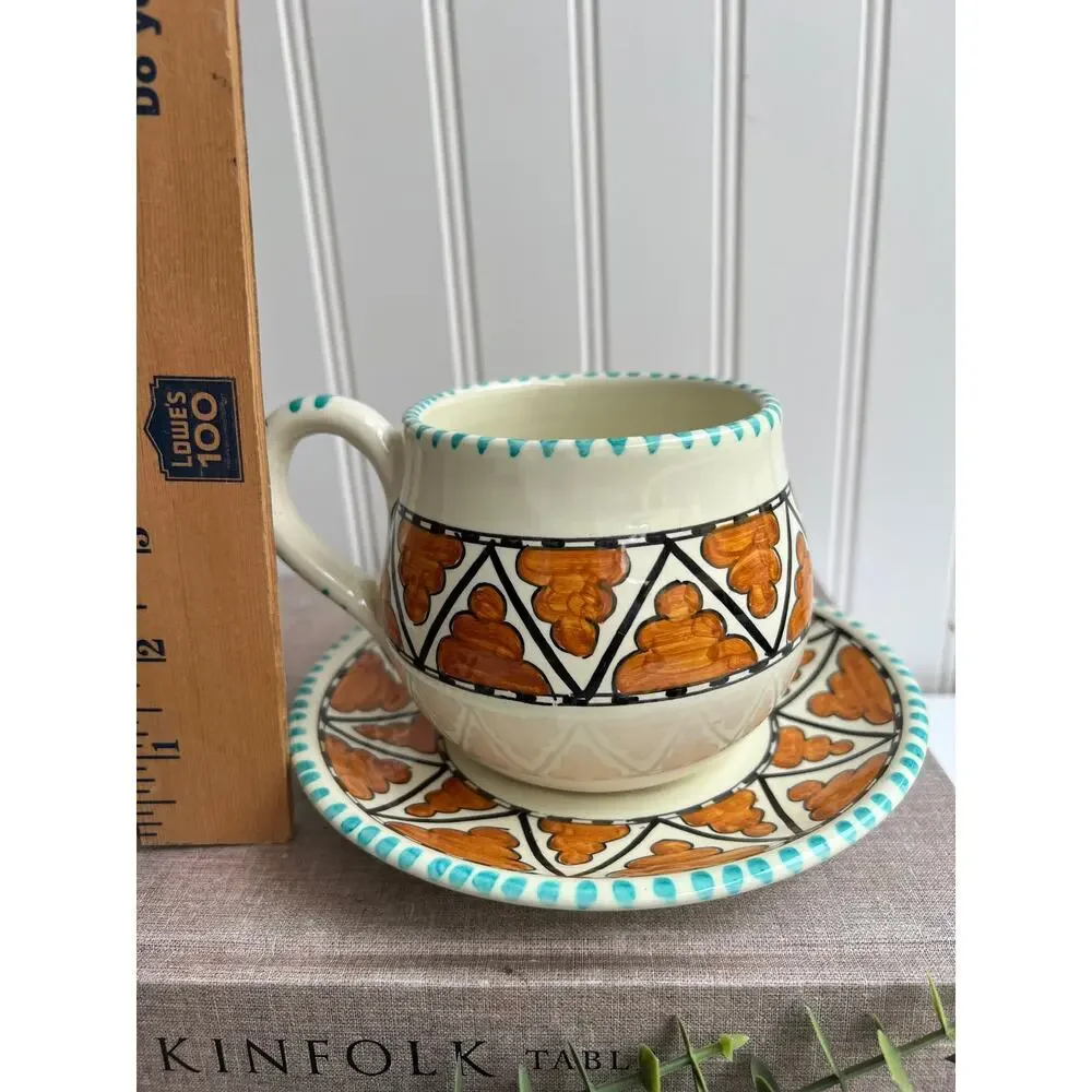 Vintage Cecconi Orvieto Italian Tea Cup Saucer star Hand-Painted Ceramic Pottery